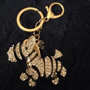 Zebra Bag Charm and Keyring Rhinestones, Black And Gold